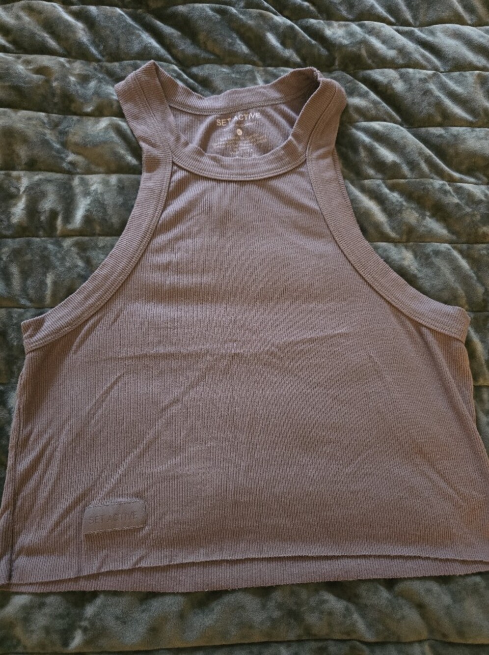 SET Active Ribbed Cropped Tank Top - Gray